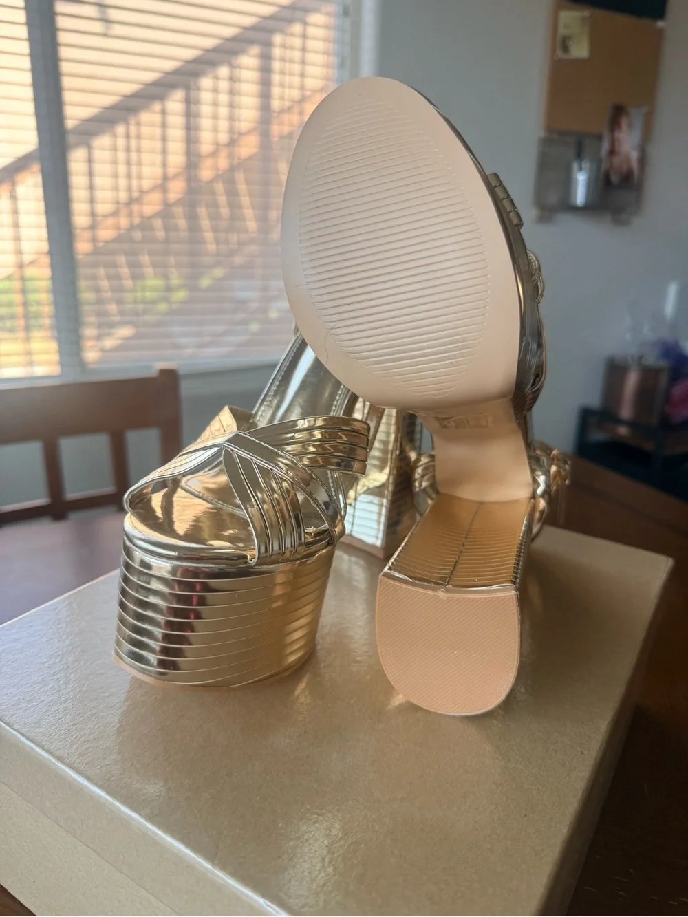 Gold Platform Strappy Sandals - Women